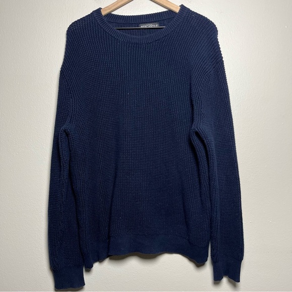 J.Crew Mercantile Men's Waffle Knit Crewneck Sweater‎ XL Navy Blue Pullover - Picture 1 of 9